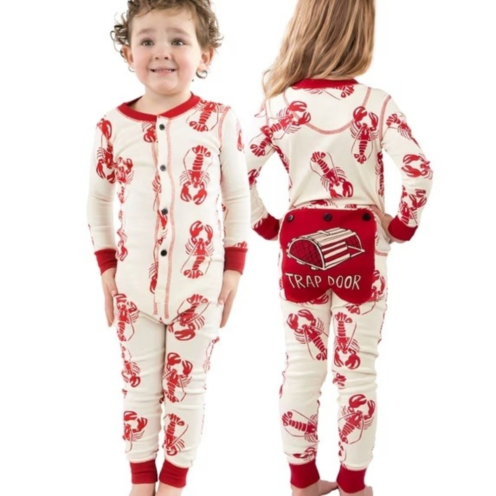 Lazy Ones‎ NWOT Kids Unisex 3T 100% Cotton Lobster Print Trapdoor Onesie Pajamas
